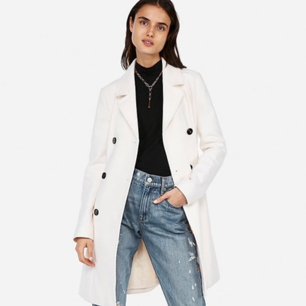 Express White Belted Wool Blend Trench Coat